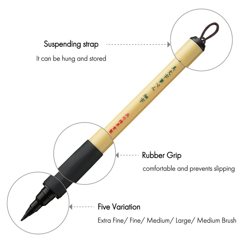 Kuretake Bimoji Brush Pen, 5 pcs set (Extra Fine, Fine, Medium, Large, Medium Brush), great for Calligraphy, Hand lettering and Illustration, for Beginners and Professional, Made in Japan - Image 3